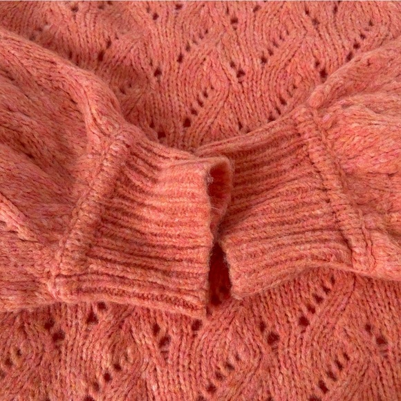 J.Crew Open Knit Pointelle Balloon Sleeve Wool Blend Sweater Women’s Size L Pink - Picture 6 of 6
